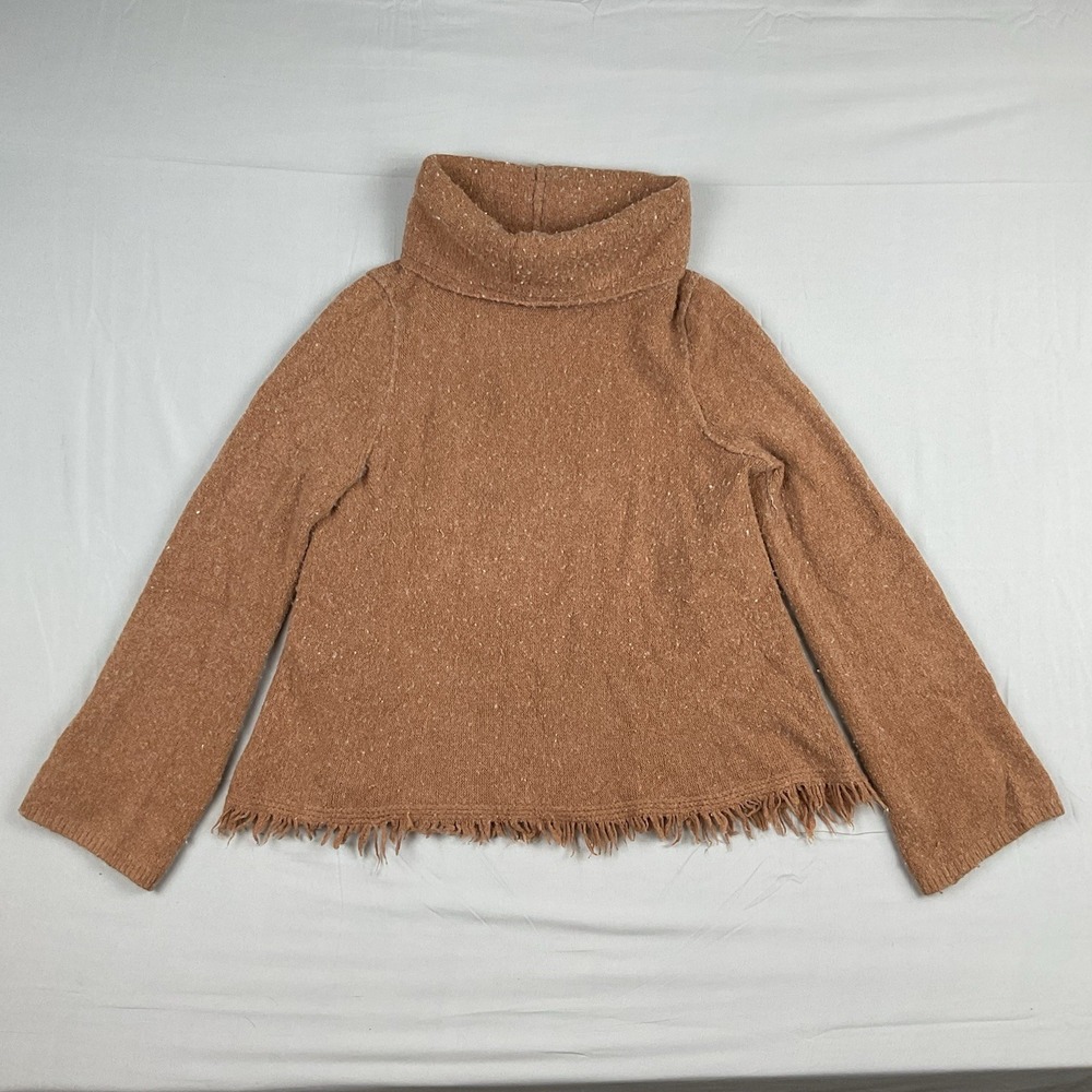 Anthropologie Akemi‎ Kin Fringed Turtleneck Sweater Brown Medium Cozy Fall Top